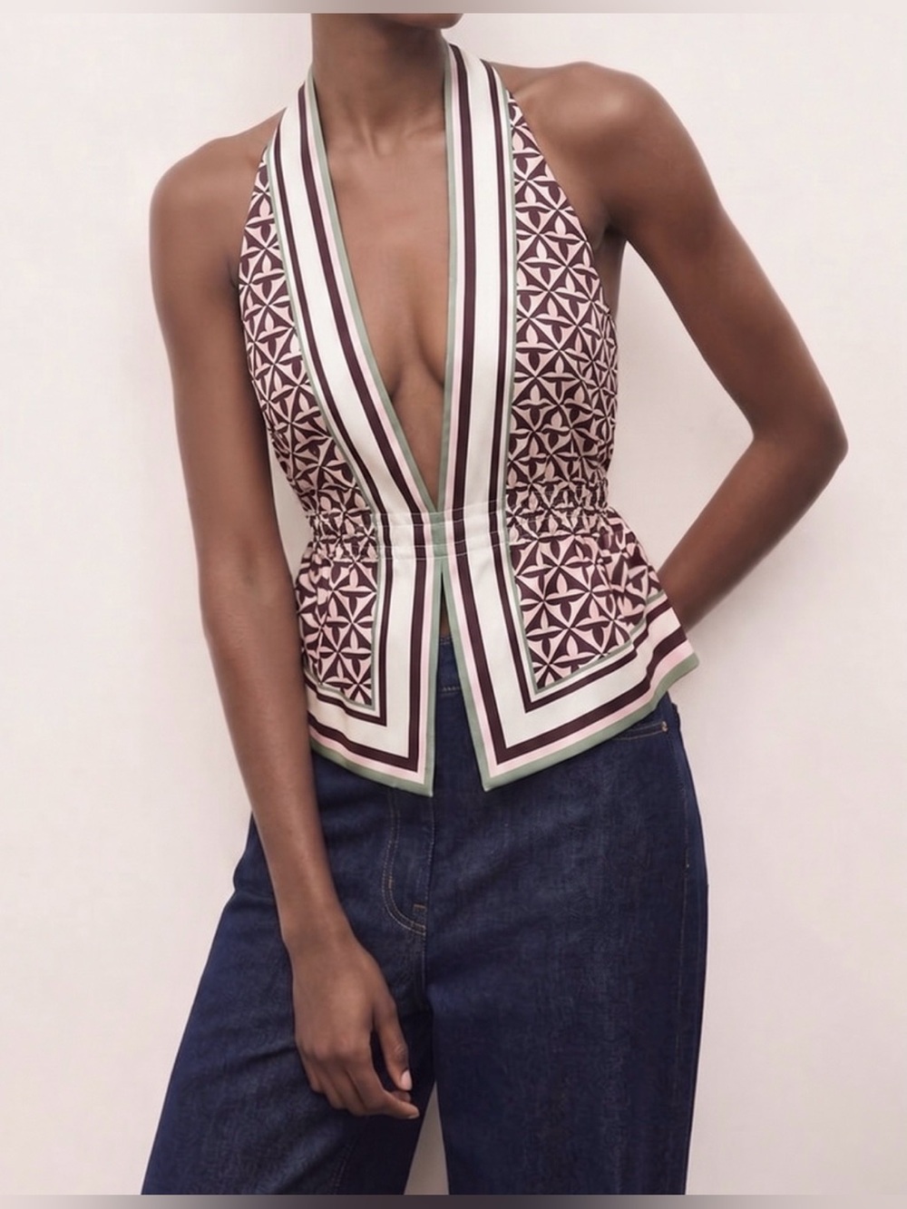 Sleeveless Deep V Printed Halter Top~ NWOT !